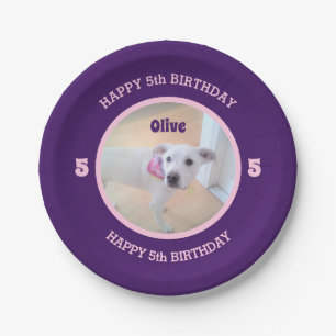 Prato De Papel Foto de Puppy Dog Purple e Pink Birthday 5