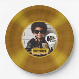 Prato De Papel Foto Dourada do registro de segundo aniversário de