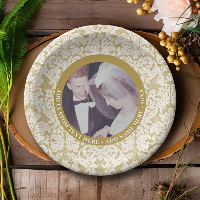 Prato De Papel Foto e local do aniversário de 50 anos de casament (Personalized Anniversary Plates with Photo in the Center)