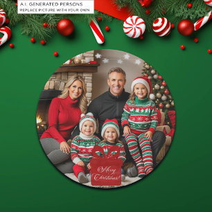 Prato De Papel Foto Especial de Natal da Família Silver Stars