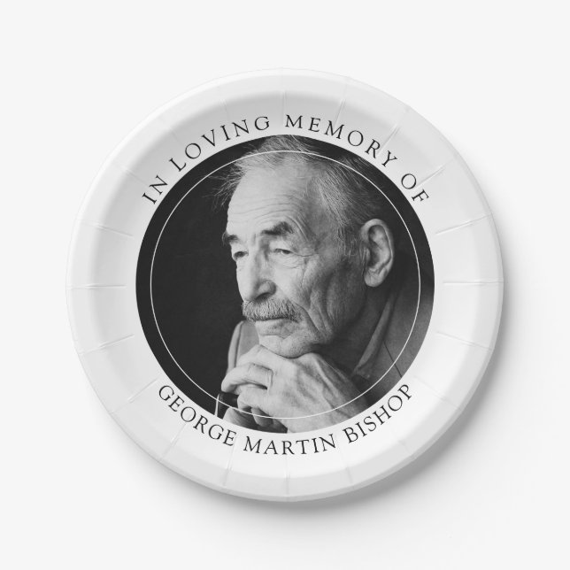 Prato De Papel Foto Mínima Preta Branca Em Memória Adorável (Frente)