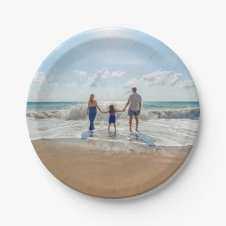 Prato De Papel Foto Personalizada Da Família Na Praia