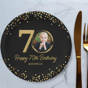 Prato De Papel Foto personalizada de brilhante Dourada de Anivers