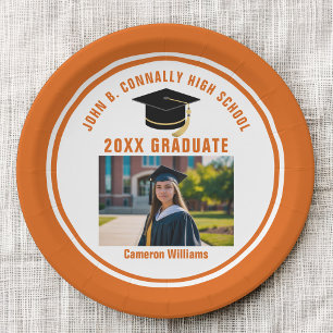 Prato De Papel Foto Personalizada de Graduado Laranja 2026 Festa