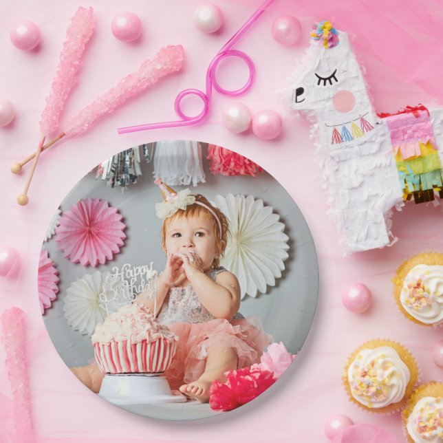 Prato De Papel Foto personalizada do Aniversário de criança (Festa)