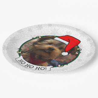 Prato De Papel Foto personalizada Santa Hat Pet HO HO