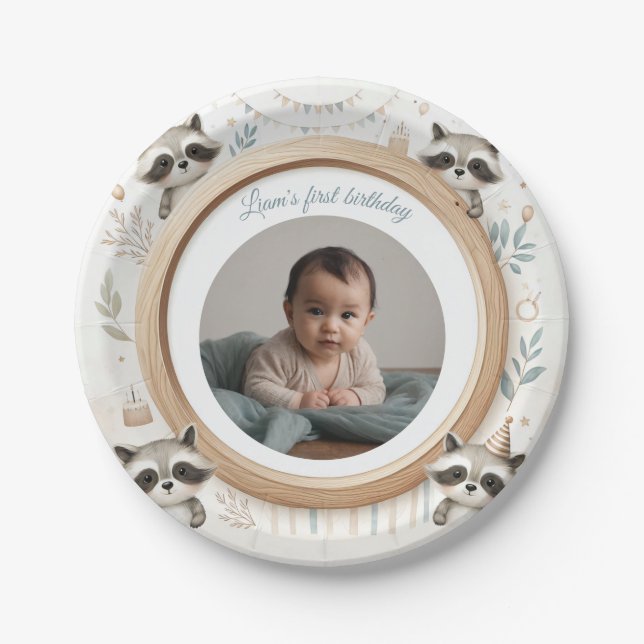 Prato De Papel Foto Raccoon para Festas de aniversário para crian (Frente)