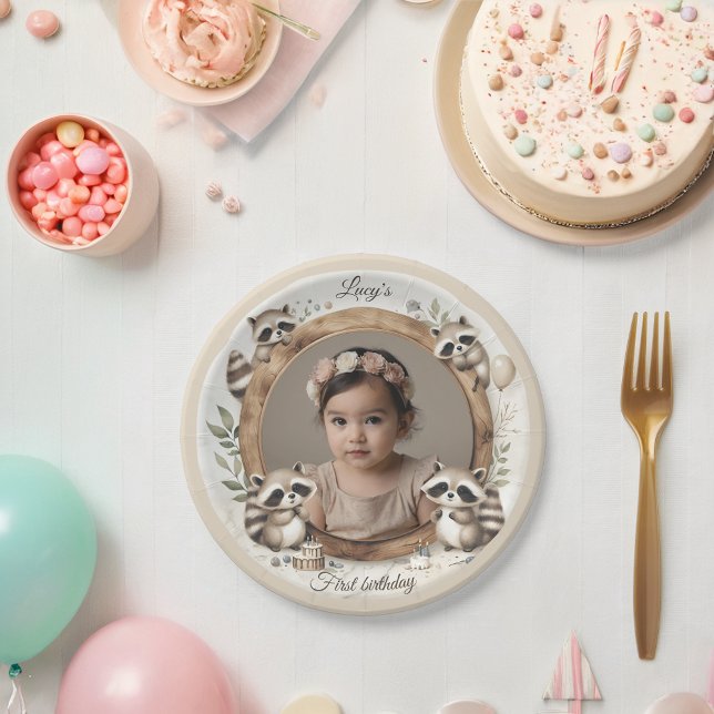 Prato De Papel Foto Raccoon para Festas de aniversário para crian (Criador carregado)