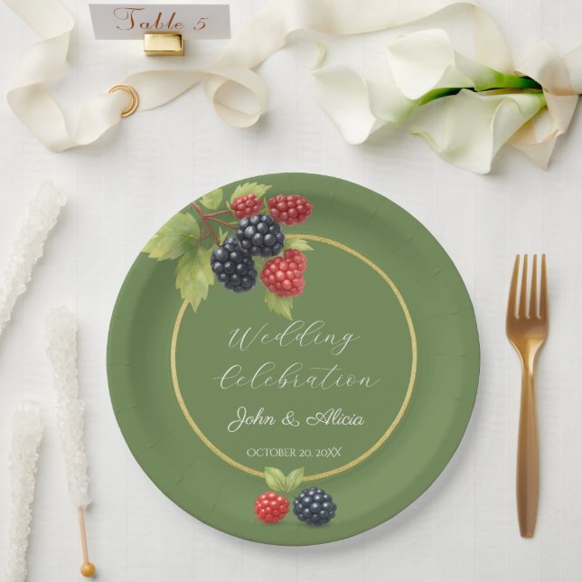 Prato De Papel Foto Romântica Rustic Autumn Berry Back (Casamento)