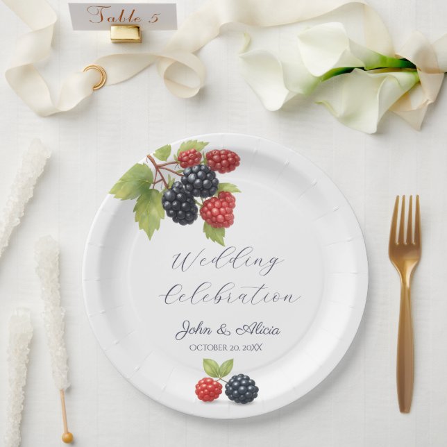 Prato De Papel Foto Romântica Rustic Autumn Berry Back (Casamento)