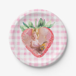 Prato De Papel Foto Rosa Rosa Gingham, Cute Strawberry Berry Brit