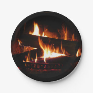 Prato De Papel Fotografia da cena de inverno quente em lareira