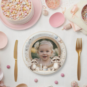 Prato De Papel Fotografia Raccoon para Primeiras Festas de aniver