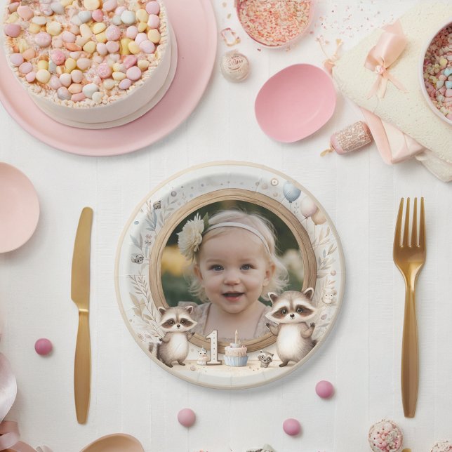 Prato De Papel Fotografia Raccoon para Primeiras Festas de aniver (Criador carregado)