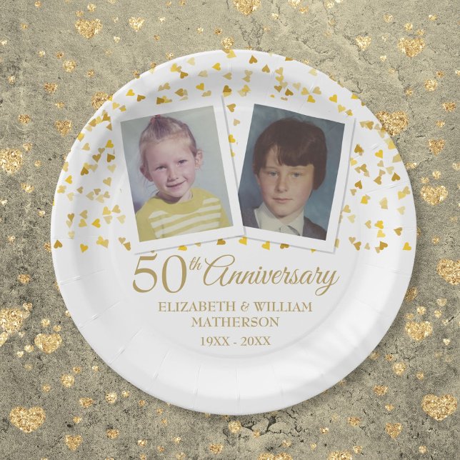 Prato De Papel Fotos de Criança do Casamento do Ouro 50 (50th Golden Wedding Anniversary Child Photos Paper Plates)