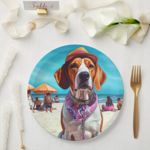Prato De Papel Foxhound Inglês Americano na Praia, presente de ve