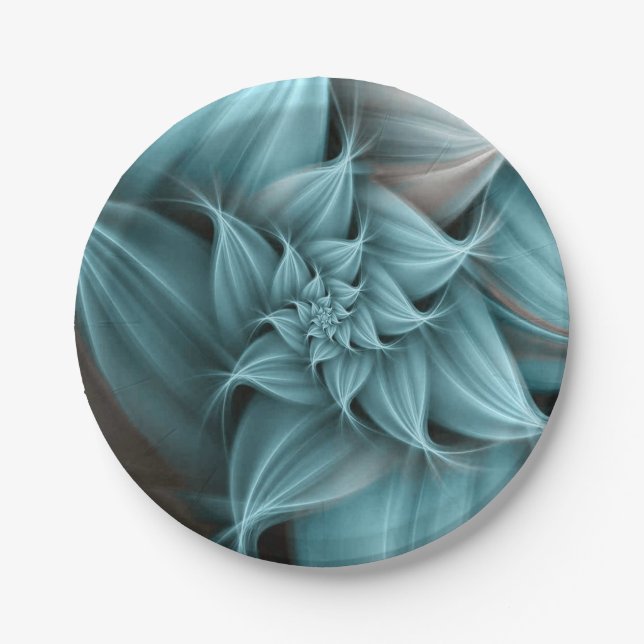 Prato De Papel Fractal de Flor Turquesa Incrível (Frente)