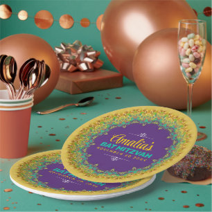 Prato De Papel Fractal Lace Purple Yellow Bat Mitzvah