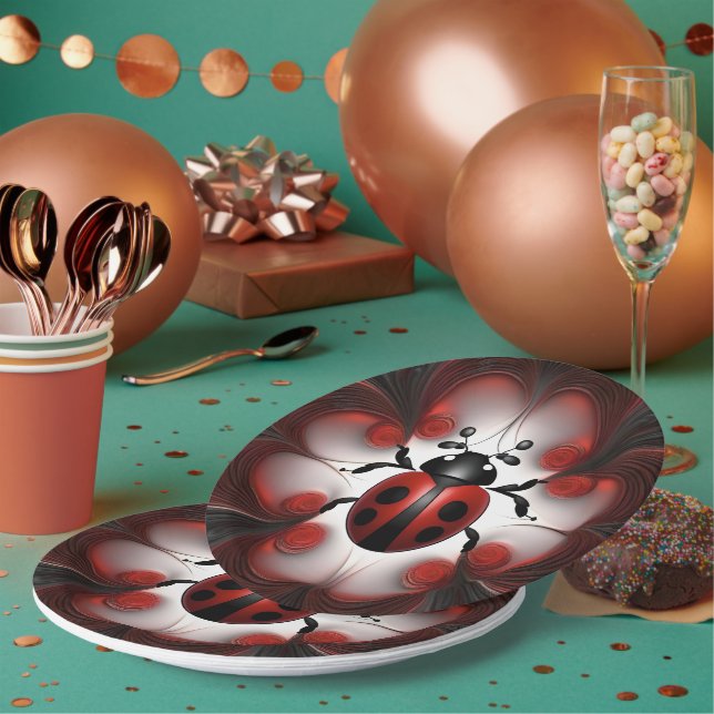Prato De Papel Fractal Ladybug Art Design, (Múltiplo)