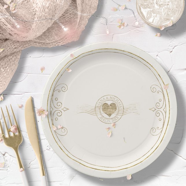 Prato De Papel Francês Romance Wedding Heart Ivory ID870 (Criador carregado)