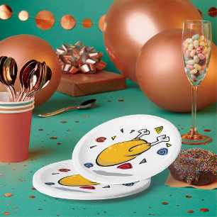 Prato De Papel Frango Assado de Desenho Animado Engraçado Caindo