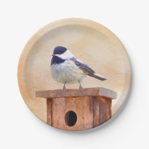 Prato De Papel Frango no Birdhouse Painting Arte Original de Pás