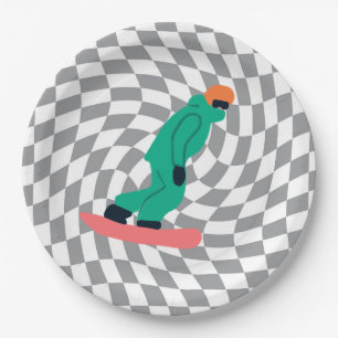 Prato De Papel Freeride Snowboarder Em Cinzas Verdes Verificadas