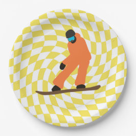 Prato De Papel Freeride Snowboarder Em Traje Laranja Verificado