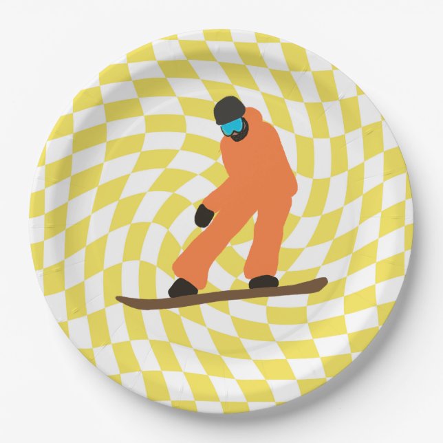Prato De Papel Freeride Snowboarder Em Traje Laranja Verificado (Frente)