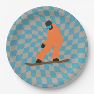 Prato De Papel Freeride Snowboarder Em Traje Laranja Verificado