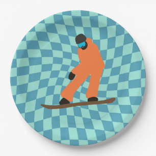 Prato De Papel Freeride Snowboarder Em Traje Laranja Verificado