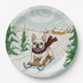 Prato De Papel French Bulldog Sledding, Paper Plates