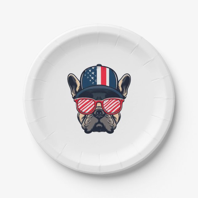 Prato De Papel Frenchie Vestindo cores dos EUA (Frente)