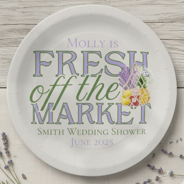 Prato De Papel Fresco do mercado - Bridal Moderna Personalizada (Celebrate your newly-engaged status in style with this elegant “Fresh Off the Market” design!)