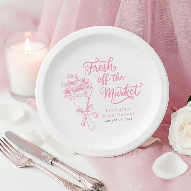 Prato De Papel Fresco do Mercado Rosa Jardim Chá de Noiva (Fresh Off The Market Pink Floral Whimsical Bridal Shower Plates)