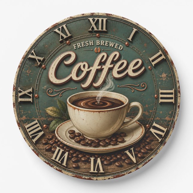 Prato De Papel Fresh Brewed Coffee Rustic Farmhouse (Frente)