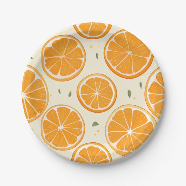 Prato De Papel Fresh Orange Slice Pattern – Bright Citrus Fruit (Frente)
