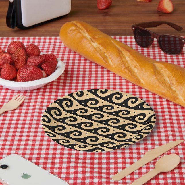 Prato De Papel Fret Grego, Padrão de Onda Mediterrânica, Castanho (Piquenique)