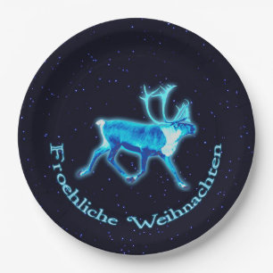 Prato De Papel Froehliche Weihnachten - Azul-Caribe (Reindeer)
