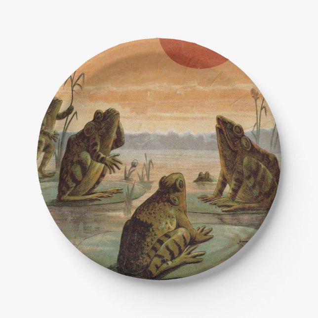 Prato De Papel Frogs Lily Pads Moon Illustration (Frente)