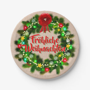 Prato De Papel Fröhliche Weihnachten Natal 7"