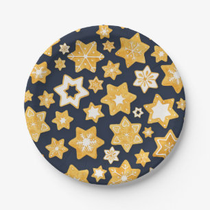 Prato De Papel Frota de Cookies de Natal com fundo de Cinza Azul