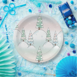 Prato De Papel Frozen Forest Elegance Winter Tree Designs