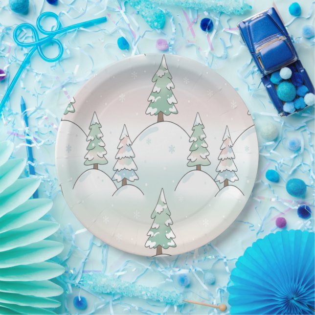 Prato De Papel Frozen Forest Elegance Winter Tree Designs (Festa)