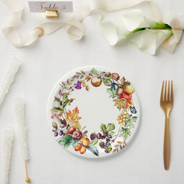 Prato De Papel Fruta de queda e folhas de papel da borboleta (Casamento)