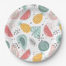 Prato De Papel Fruta e folhagem