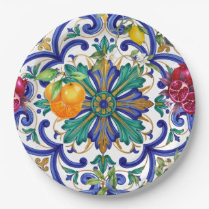 Prato De Papel fruta limão mosaico mediterrâneo