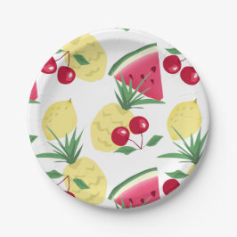 Prato De Papel Frutas brilhantes e bagas em branco.