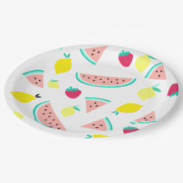 Prato De Papel frutas de verão coloridas e felizes