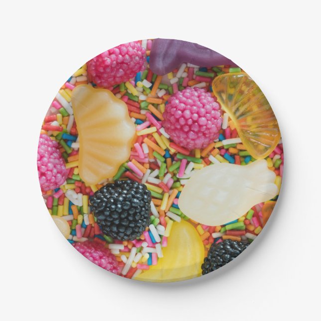 Prato De Papel Frutti tutti doce de fruta e padrão de confeitos (Frente)